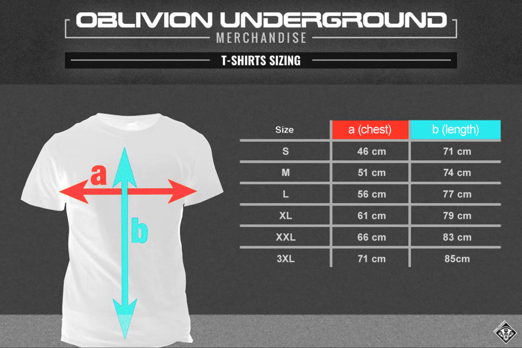 Gildan Softstyle - T-SHIRT SIZES CHART - Oblivion Underground Merch - Electronic Music Record Label - Recordings & Events - oblivion-underground.com